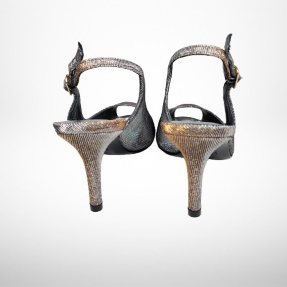 STUART WEITZMAN Slinky Glitter Peep-Toe Slingback, Pyrite Nocturn - Size:8 - Picture 6 of 16
